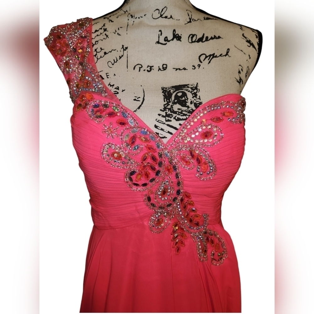 Studio 17 Shocking Pink One Shoulder Paisley Beaded Gown - Picture 6 of 14